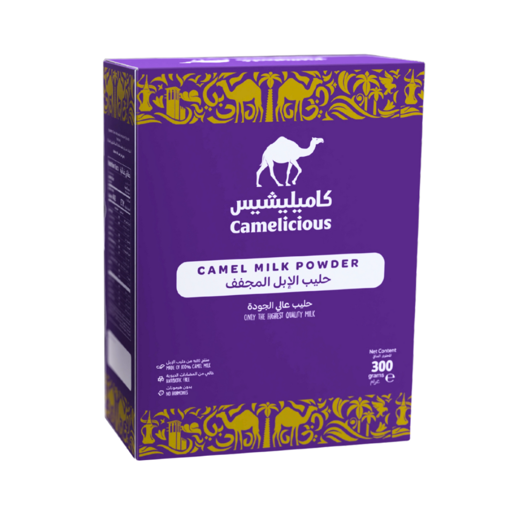 Camelicious Camel Milk Powder 300g box – premium quality camel milk powder for export, rich in nutrients and perfect for daily nutrition.