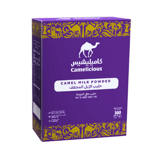 Camelicious Camel Milk Powder 300g box – premium quality camel milk powder for export, rich in nutrients and perfect for daily nutrition.