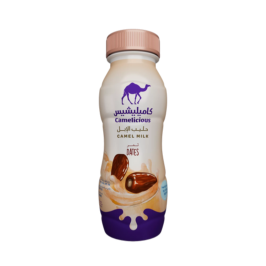Camelicious Dates Flavoured Camel Milk 210ml bottle.