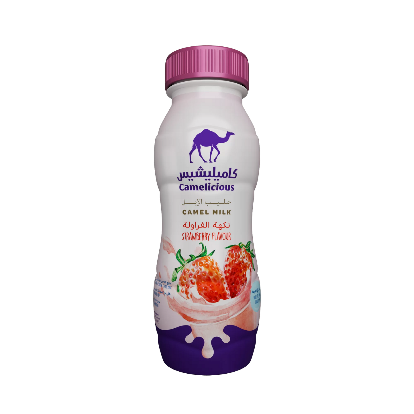 Camelicious Strawberry Flavoured Camel Milk 210ml bottle.