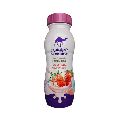 Camelicious Strawberry Flavoured Camel Milk 210ml bottle.